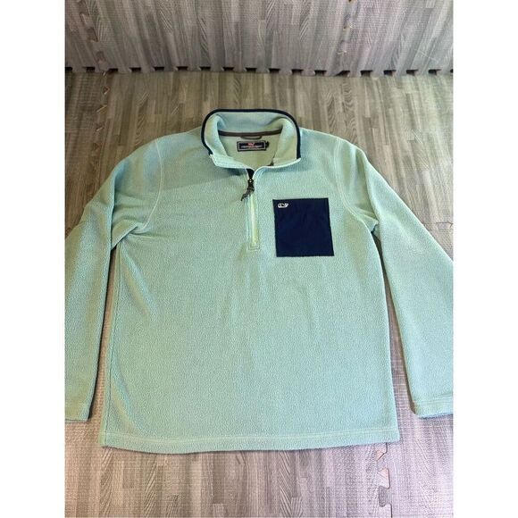 Vineyard Vines Sweatshirt Mens Medium Green 1/4 Zip Fleece Pullover Jacket - Picture 1 of 8